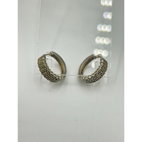Gold Over Sterling Silver Hoop Earrings with CZ Stones Diameter - Picture 2 of 6